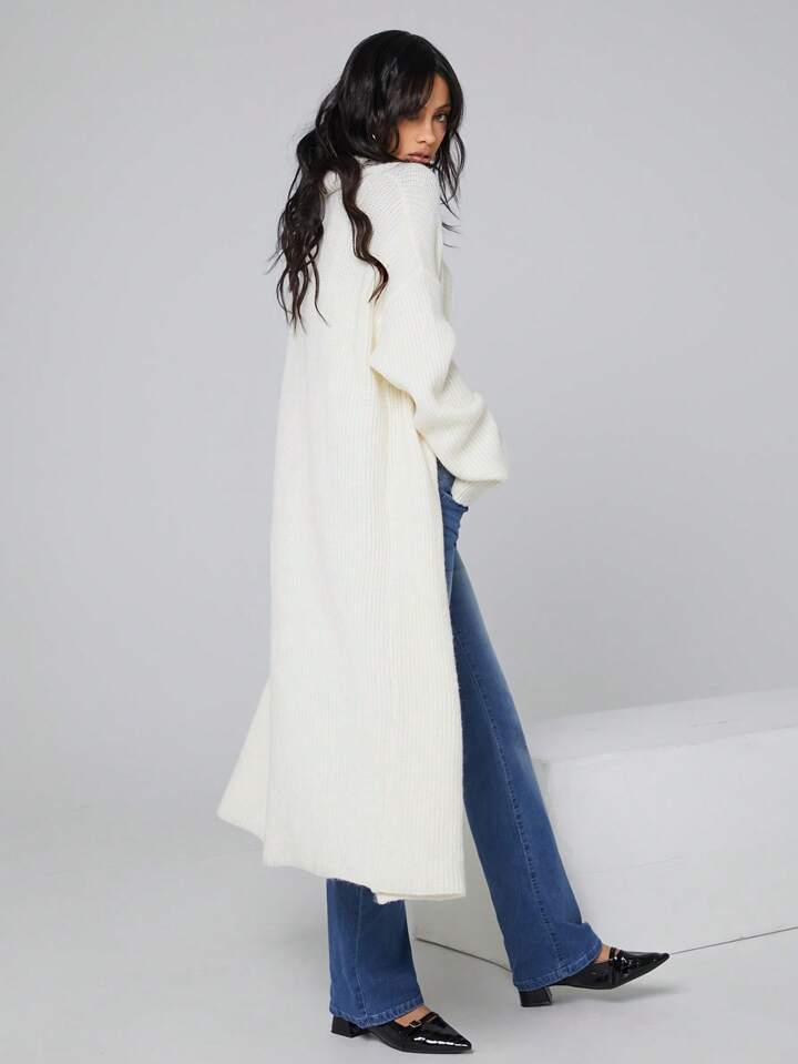 CM-CS067304 Women Casual Seoul Style Solid Color Drop Shoulder Long Sleeve Cardigan - Apricot