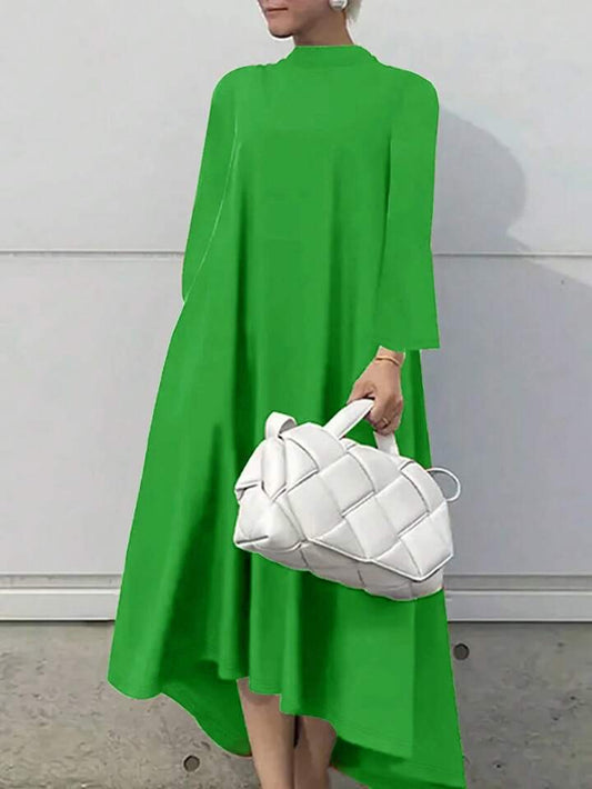CM-DS422312 Women Elegant Seoul Style High Collar Long Sleeve Mid-Length Dress - Green