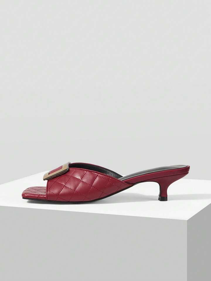 CM-SHS026491 Women Trendy Seoul Style Colorblock Square Toe High Heel Sandals - Burgundy