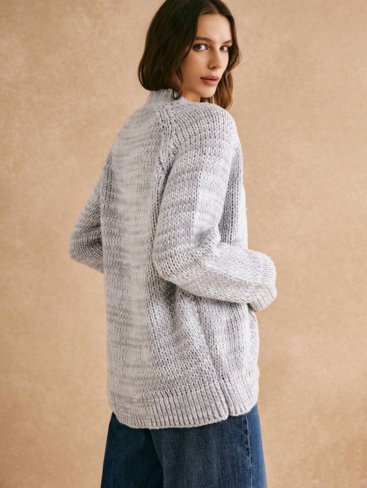 CM-CS989545 Women Casual Seoul Style Solid Color Raglan Sleeve Single-Breasted Cardigan - Gray