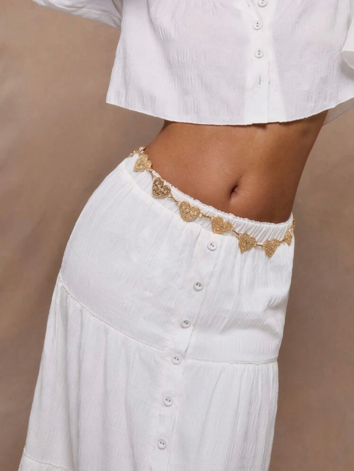 CM-BS100100 Women Trendy Bohemian Style Textured Woven Tiered Maxi Skirt - White