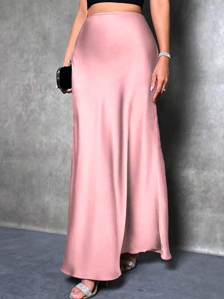 CM-BS522990 Women Casual Seoul Style Solid Asymmetrical Mermaid Hem Skirt - Dusty Pink