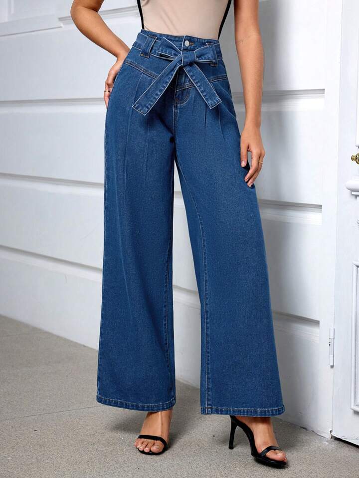 CM-BS232441 Women Casual Seoul Style Dark Wah High Waisted Loose Wide Leg Jeans