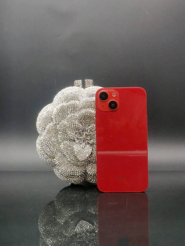 CM-BGS061611 Women Elegant Seoul Style Floral Design Rhinestone Crystal Handmade Clutch Bag - Silver