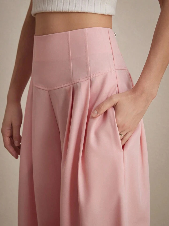 CM-BS092611 Women Casual Seoul Style Loose-Fitting High-Waisted Wide Leg Pants - Baby Pink