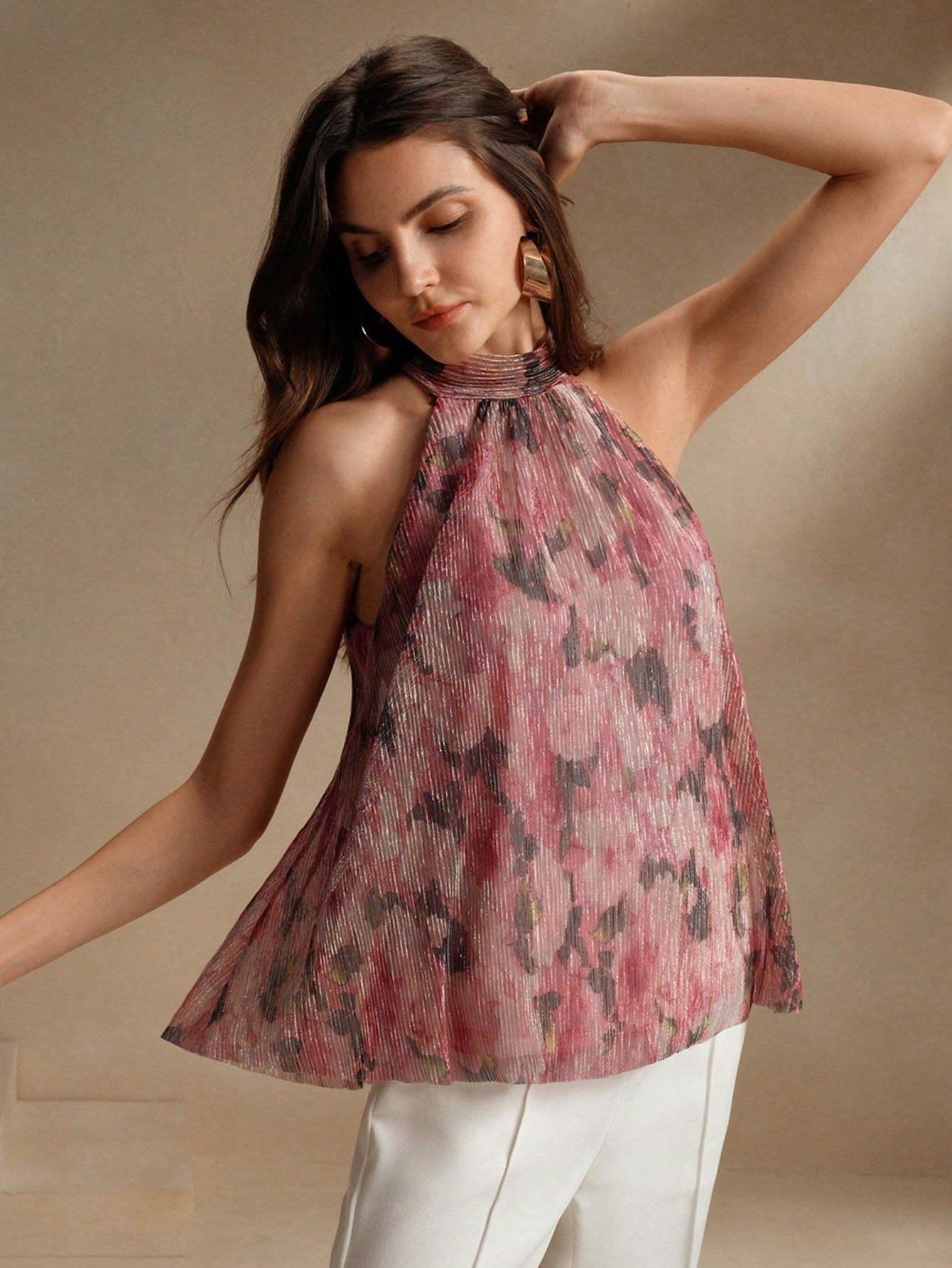 CM-TS449634 Women Casual Seoul Style Scoop Neck Tie Front Sleeveless Loose Camisole Top