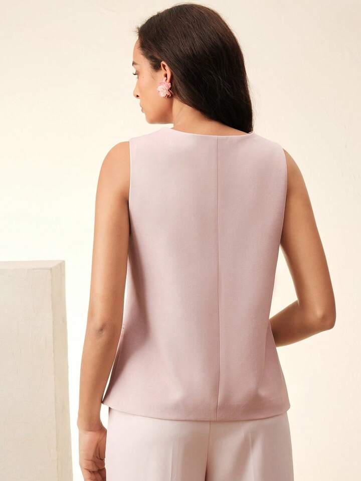 CM-TS467822 Women Elegant Seoul Style Hollow-Out Round Neck Sleeveless Camisole - Dusty Pink