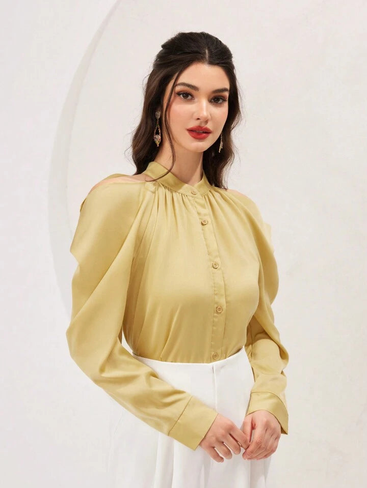 CM-TS241609 Women Elegant Seoul Style Off Shoulder Long Sleeve Blouse - Yellow
