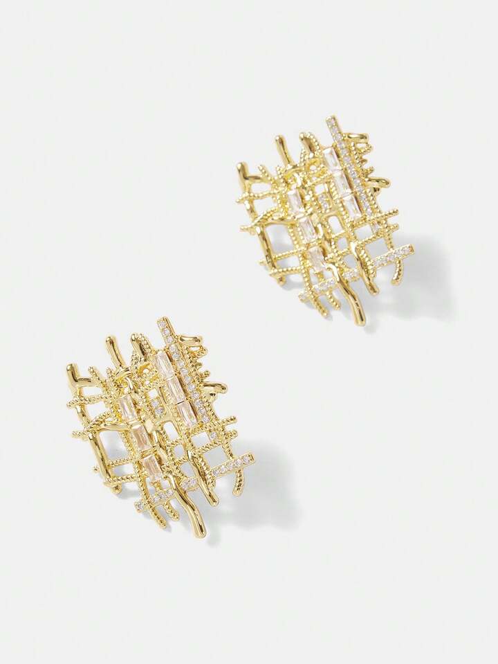 CM-AXS494977 Women Trendy Seoul Style 18K Gold Plated Braided Zirconia Earrings - Yellow Gold