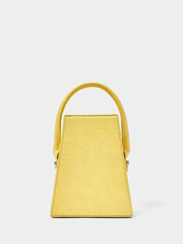 CM-BGS870077 Women Trendy Seoul Style Geometric Pattern Handheld Box Bag - Yellow