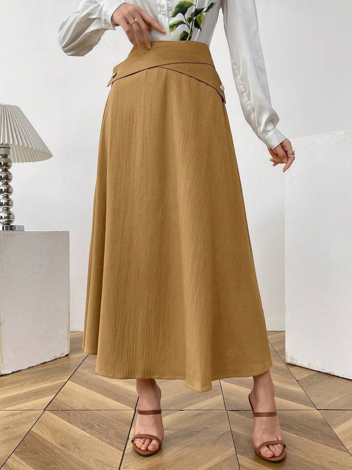 CM-BS198941 Women Casual Seoul Style Minimalist High Waist A-Line Long Skirt