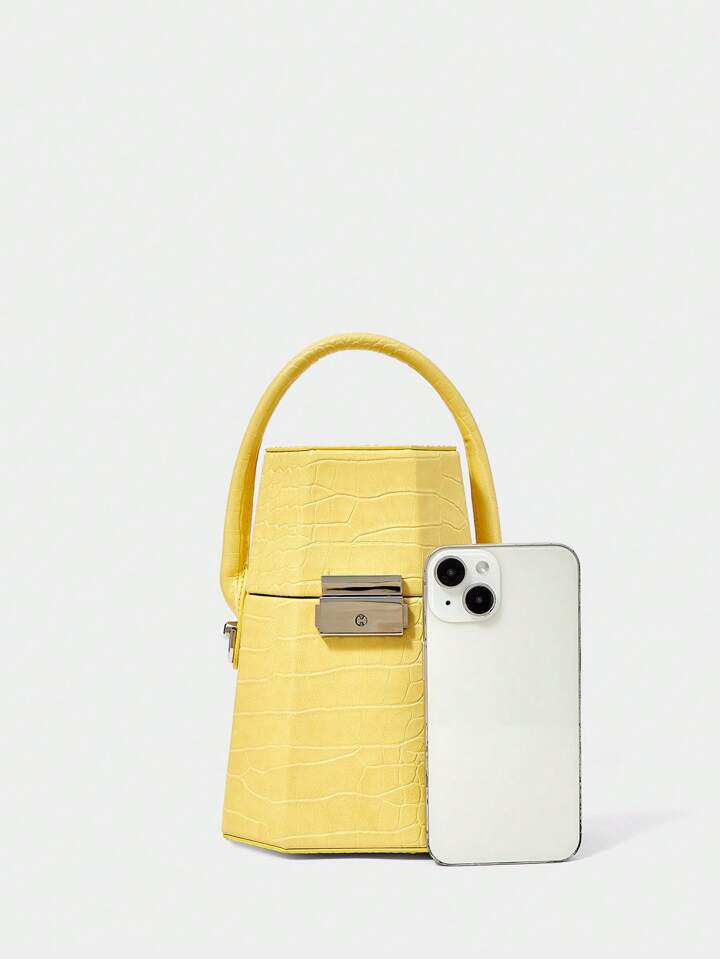 CM-BGS870077 Women Trendy Seoul Style Geometric Pattern Handheld Box Bag - Yellow