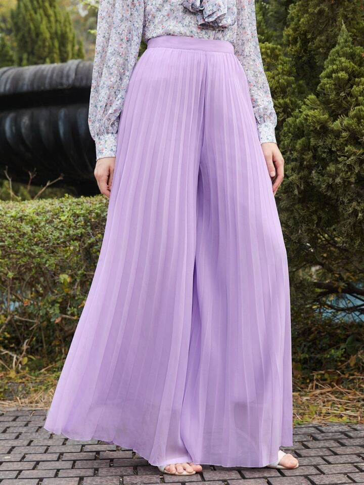 CM-BS127563 Women Elegant Seoul Style Zipper Back Super Pleated Palazzo Pants - Lilac Purple