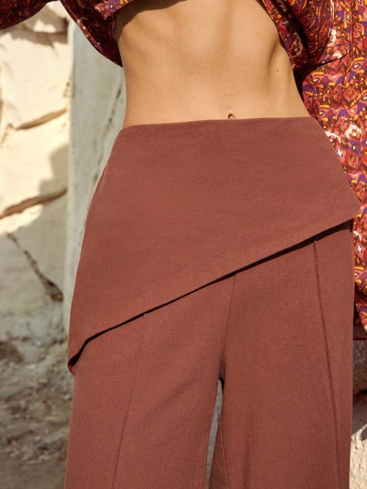 CM-BS966696 Women Trendy Bohemian Style High Waist Flared Trousers - Coffee Brown