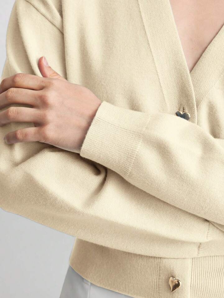 CM-CS143446 Women Casual Seoul Style Heart Shaped Button Front Cardigan - Apricot