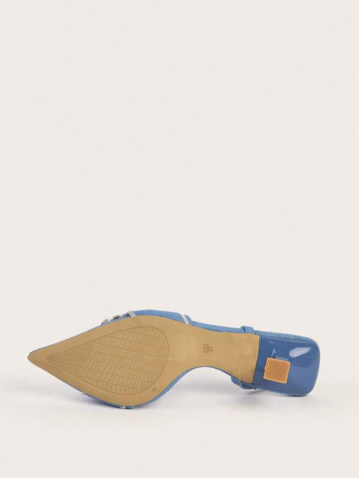 CM-SHS503732 Women Trendy Seoul Sytyle High Heel Denim Fabric Point Toe Pumps - Blue
