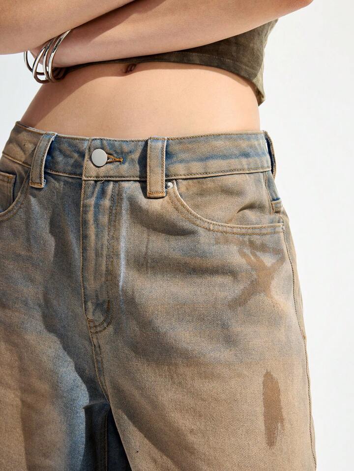 CM-BS727919 Women Casual Seoul Style Loose Flared Wide Leg 7/8 Denim Jeans