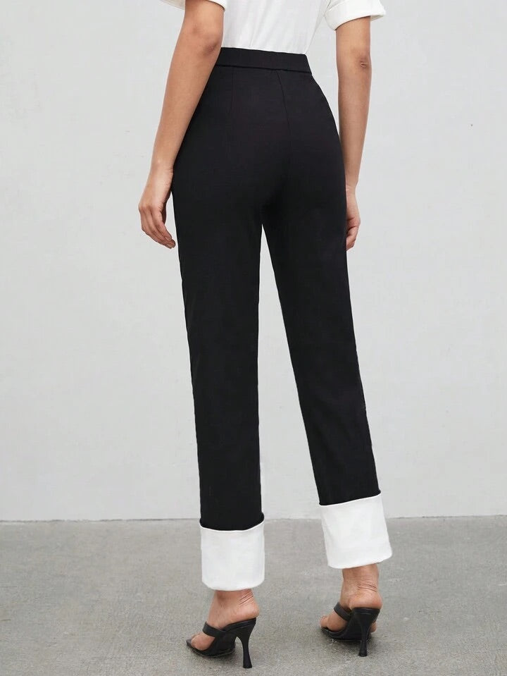 CM-BS251328 Women Elegant Seoul Style Slanted Pocket Split Hem Pants - Black