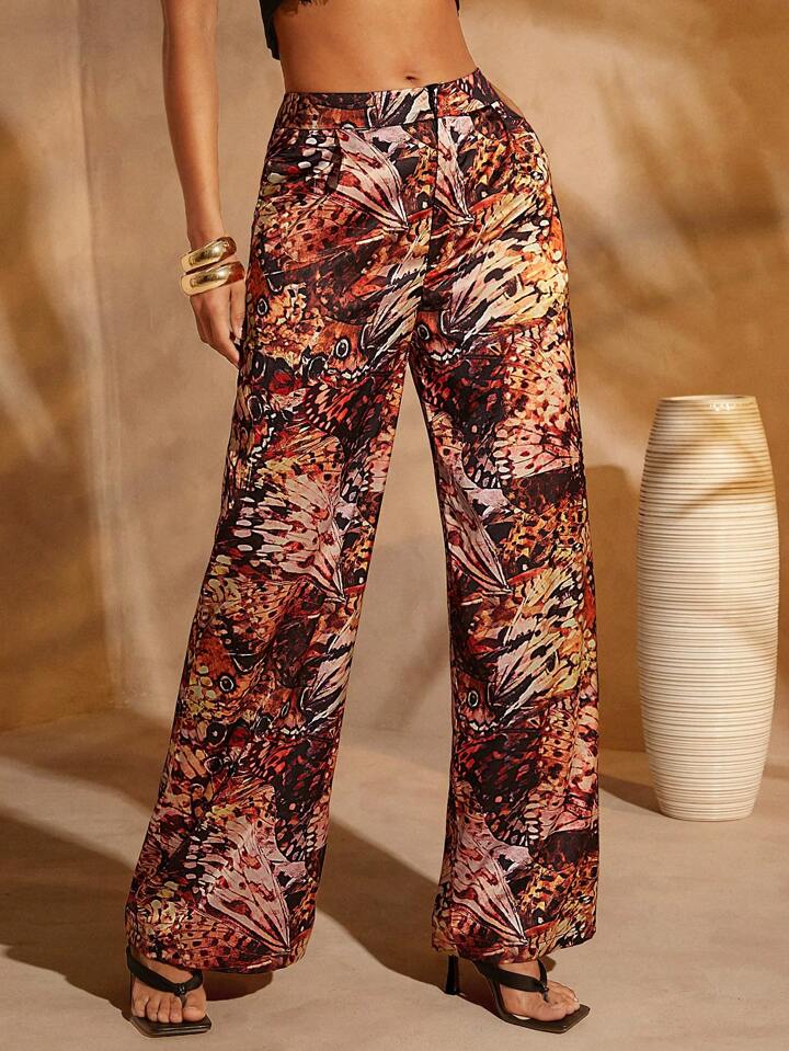 CM-BS202442 Women Casual Seoul Style High Waist All-Over Print Wide Leg Pants