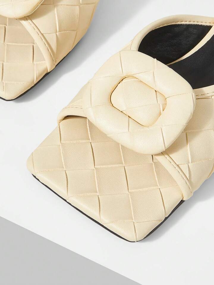 CM-SHS709375 Women Trendy Seoul Style Square Toe Low Heel Sandals - Beige