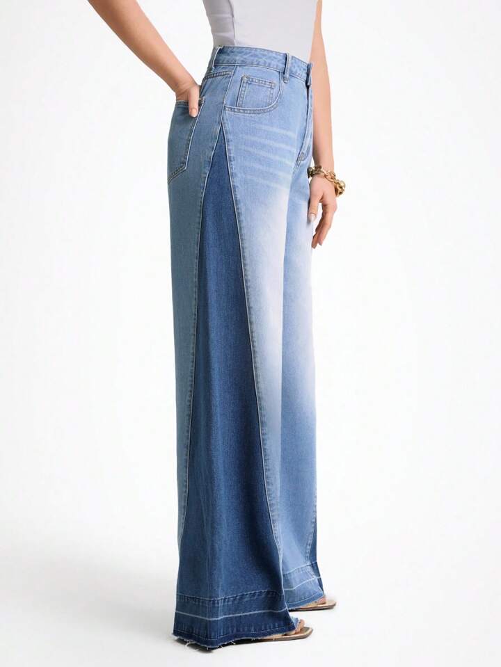 CM-BS921404 Women Casual Seoul Style Light Wash Pockets Design Loose Split Wide-Leg Jeans