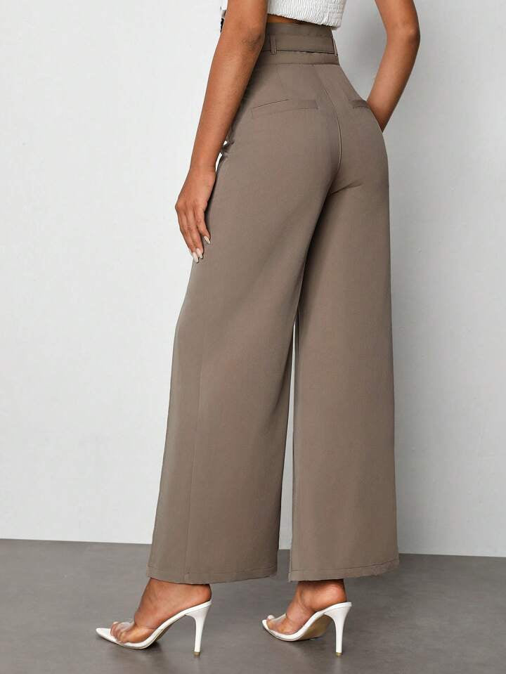 CM-BS399113 Women Casual Seoul Style High Rise Tailored Flare Leg Pants - Khaki