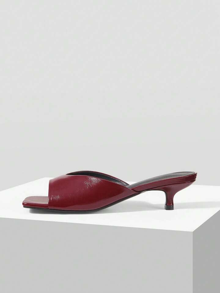 CM-SHS324547 Women Trendy Seoul Style Minimalist Open Toe Low Heel Pumps - Burgundy