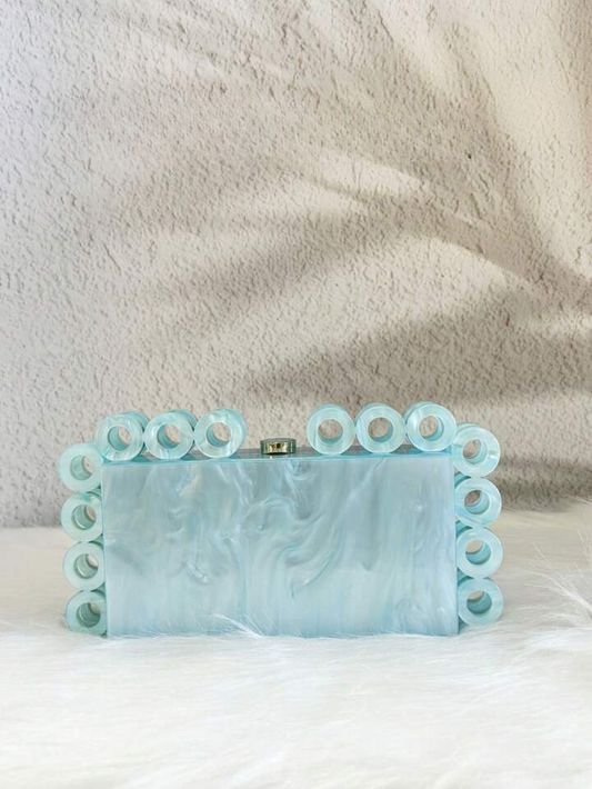 CM-BGS946353 Women Trendy Seoul Style Marble Pattern Acrylic Round Ring Handbag - Baby Blue