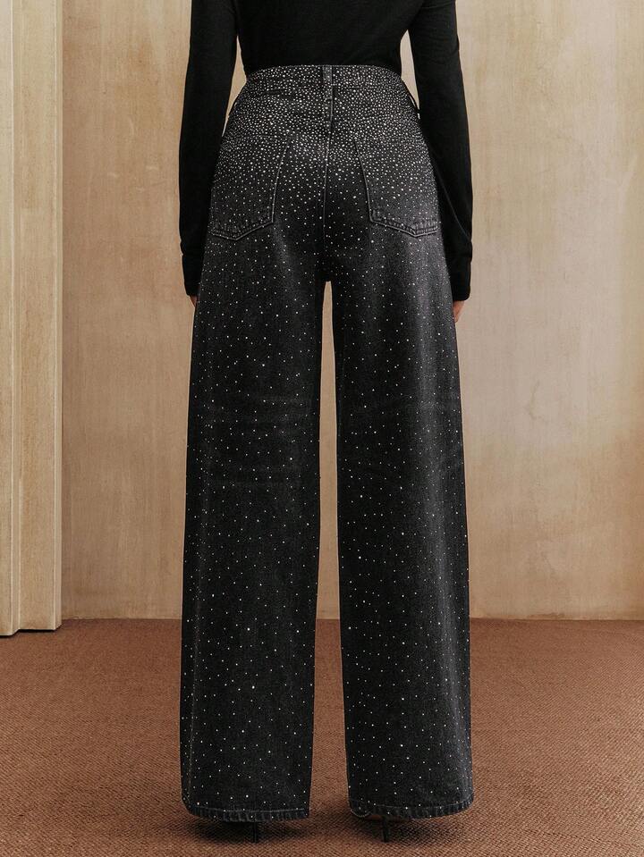 CM-BS455524 Women Elegant Seoul Style Mid Waist Baggy Flared Leg Pants - Black