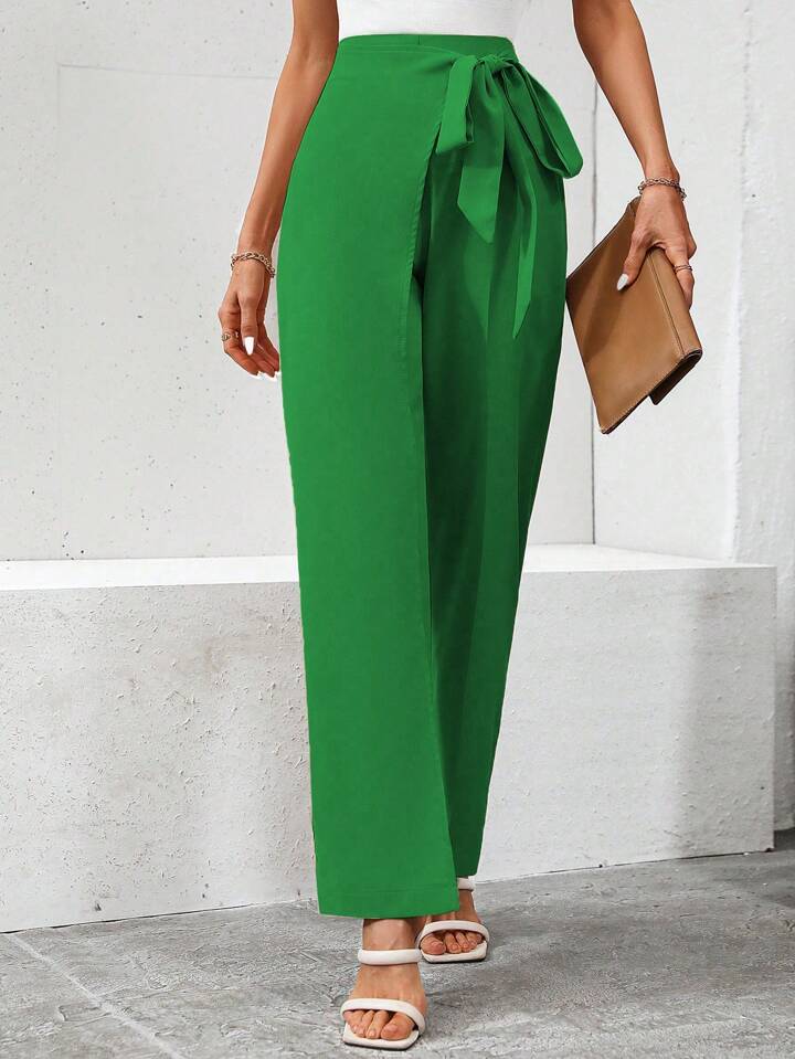 CM-BS727086 Women Casual Seoul Style High Waist Knot Side Pants - Green