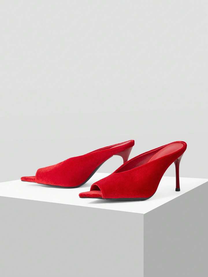 CM-SHS180250 Women Trendy Seoul Style Pointed Thin Heel High Open Toe Stiletto Sandals - Red