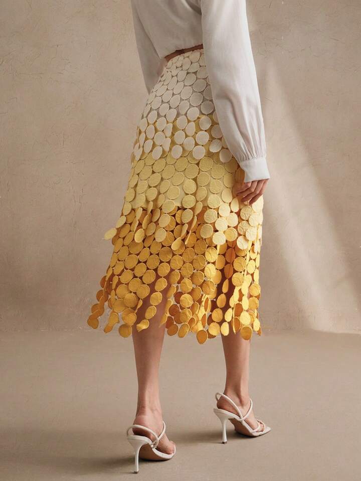 CM-BS178171 Women Trendy Bohemian Style Hollow Out Embroidery Tassel High Waist Flowy Skirt - Yellow