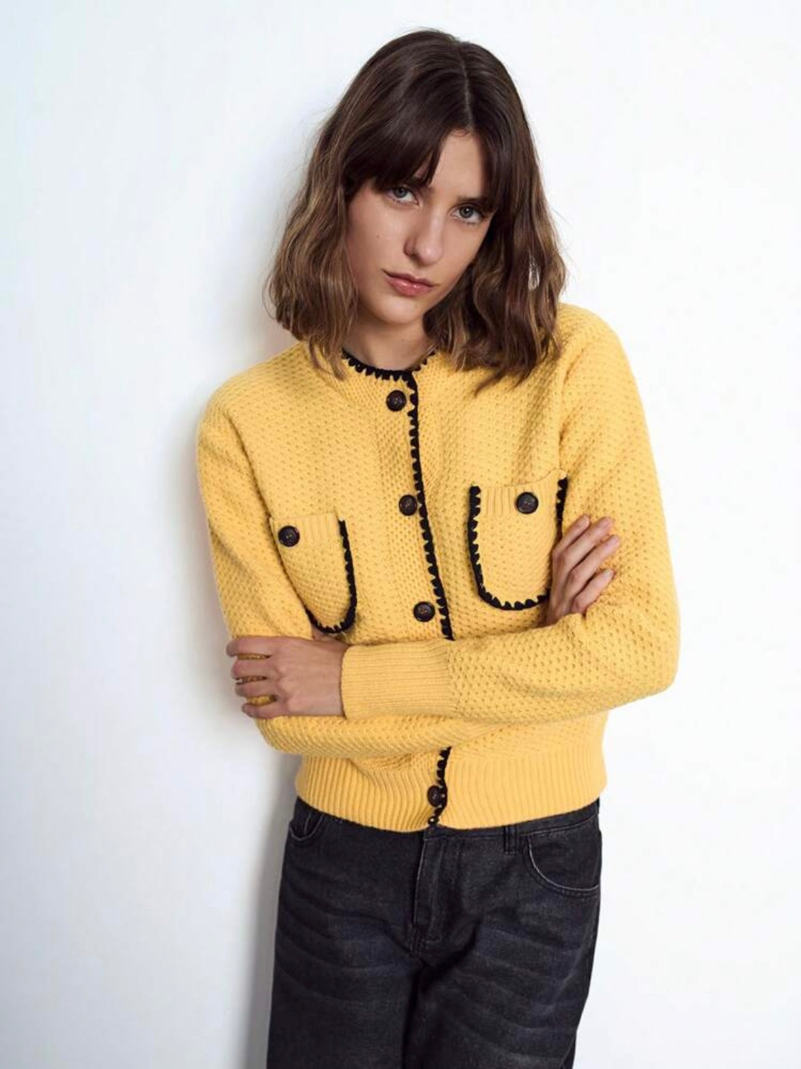 CM-CS016717 Women Casual Seoul Style Long Sleeve Slim Fit Stand Collar Sweater - Yellow