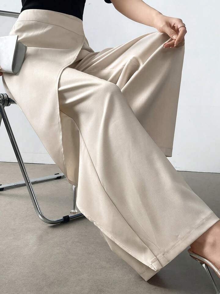 CM-BS770287 Women Casual Seoul Style Solid Color Elastic Waist Straight Leg Trouser - Khaki