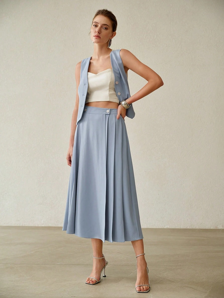CM-SS290413 Women Elegant Seoul Style V-Neck Sleeveless Contrast Lace Top With Midi Skirt - Set
