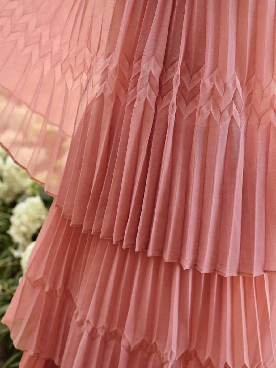 CM-SS994342 Women Elegant Seoul Style Pleated Mock Neck Tie Batwing Sleeve Top With Long Skirt - Set
