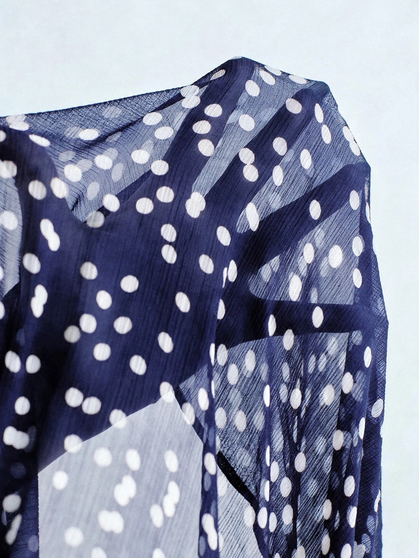 CM-TS293087 Women Elegant Seoul Style Bow Tie Long Sleeve Polka Dot Chiffon Loose Fit Blouse - Navy Blue