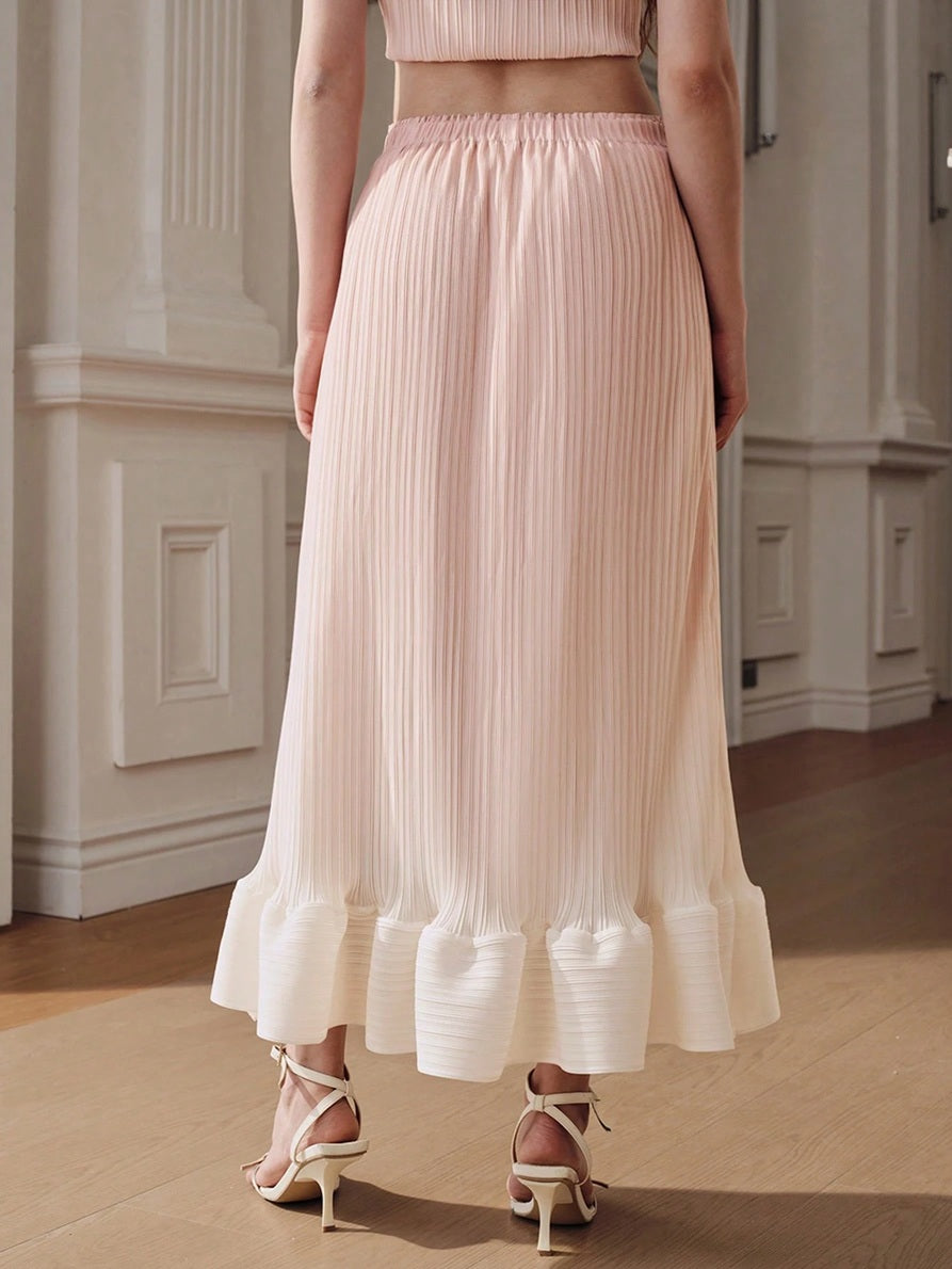 CM-BS525473 Women Elegant Seoul Style Mid Waist Pleated Gradient Color Asymmetrical Skirt - Baby Pink