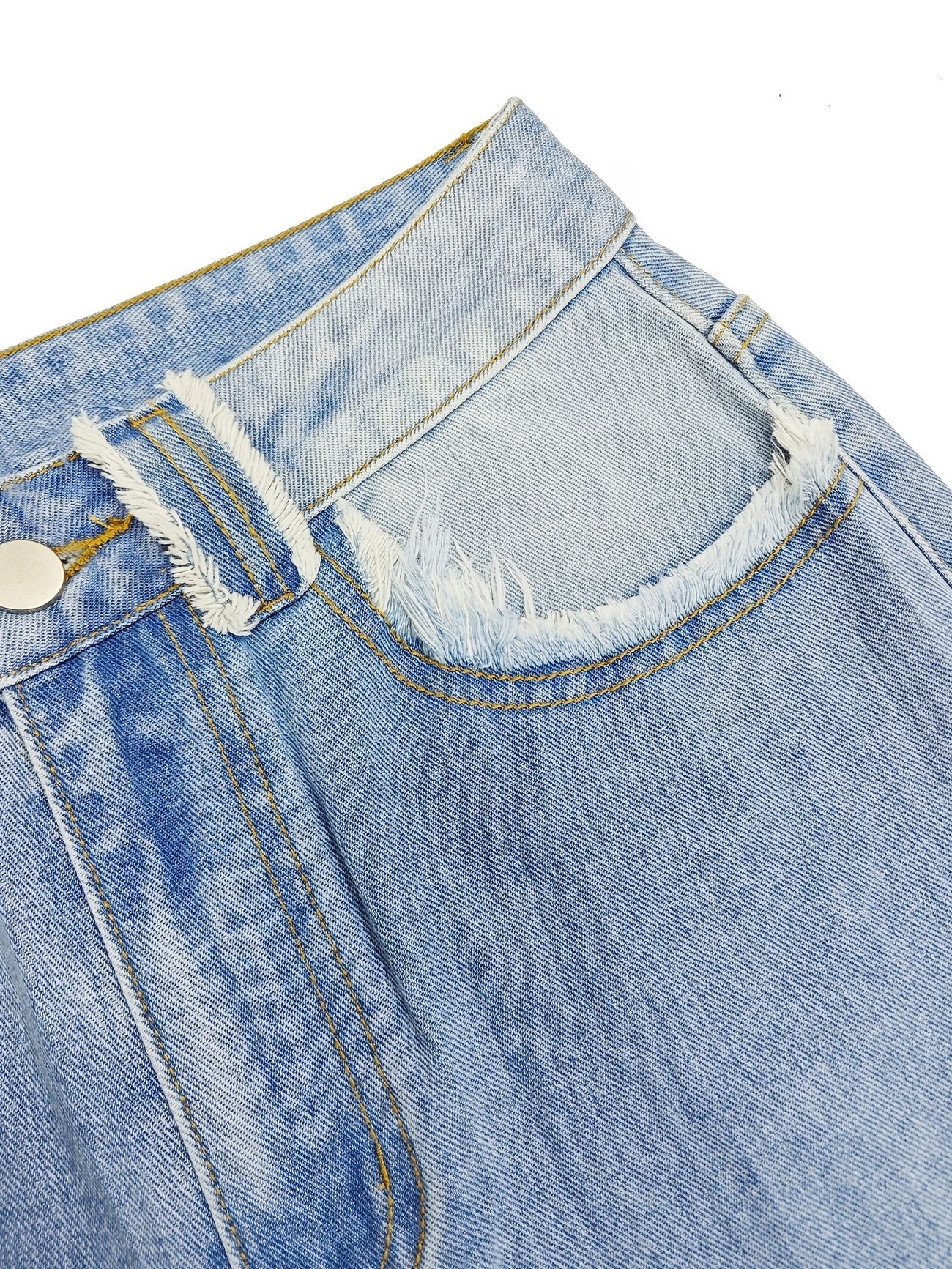 CM-BT023565 Women Casual Seoul Style Frayed Patchwork Raw Edge Panel Wide Leg Jeans