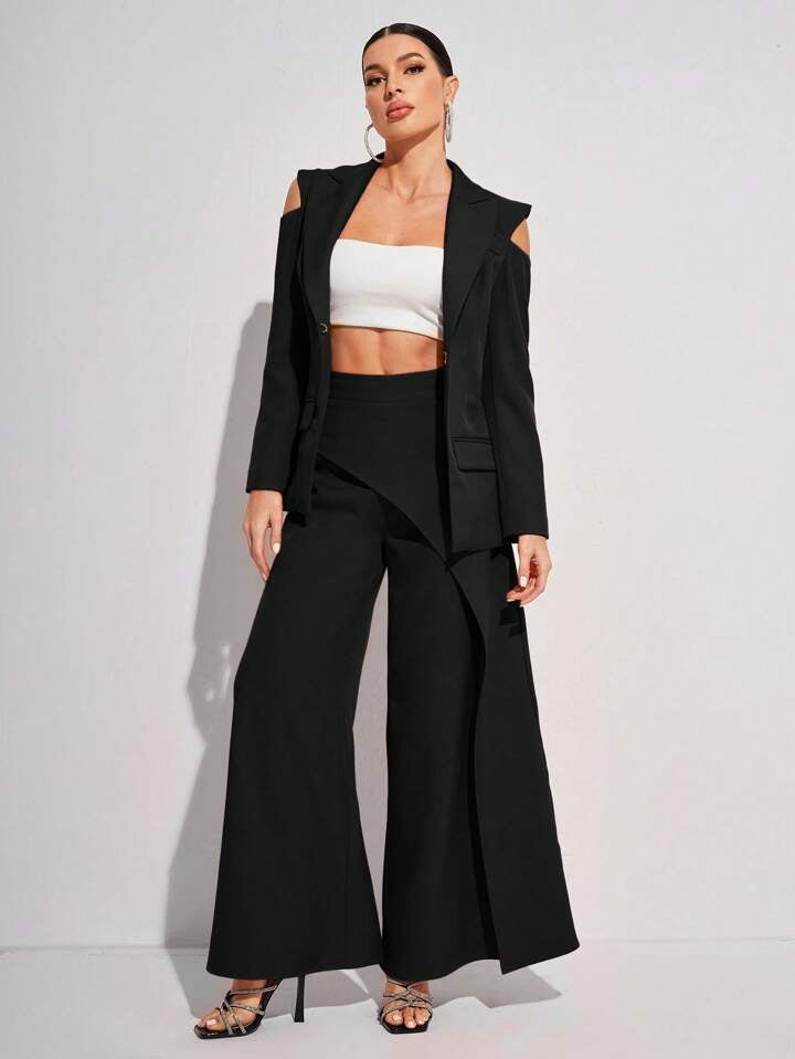 CM-BS288553 Women Elegant Seoul Style Solid Color High Waist Wide Leg Long Pants - Black