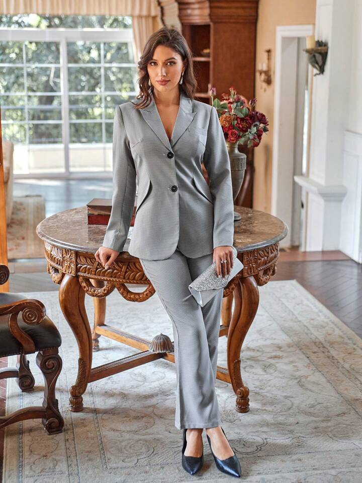 CM-SS699624 Women Elegant Seoul Style Striped Long Sleeve Blazer With Pants Suit