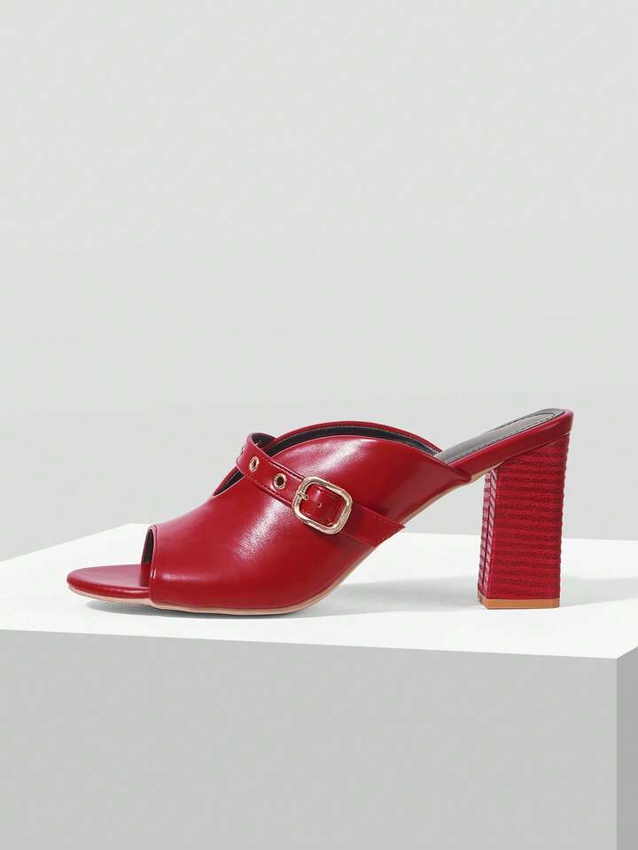 CM-SHS288176 Women Trendy Seoul Style Strap Square Heel High Heel Sandals - Red