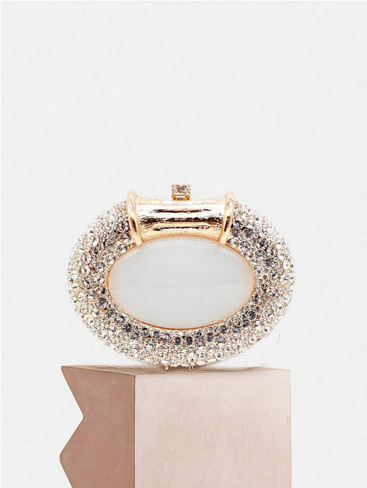 CM-BGS856520 Women Elegant Seoul Style Oval Shell Shaped Crystal Classy Diamond Purse - Gold