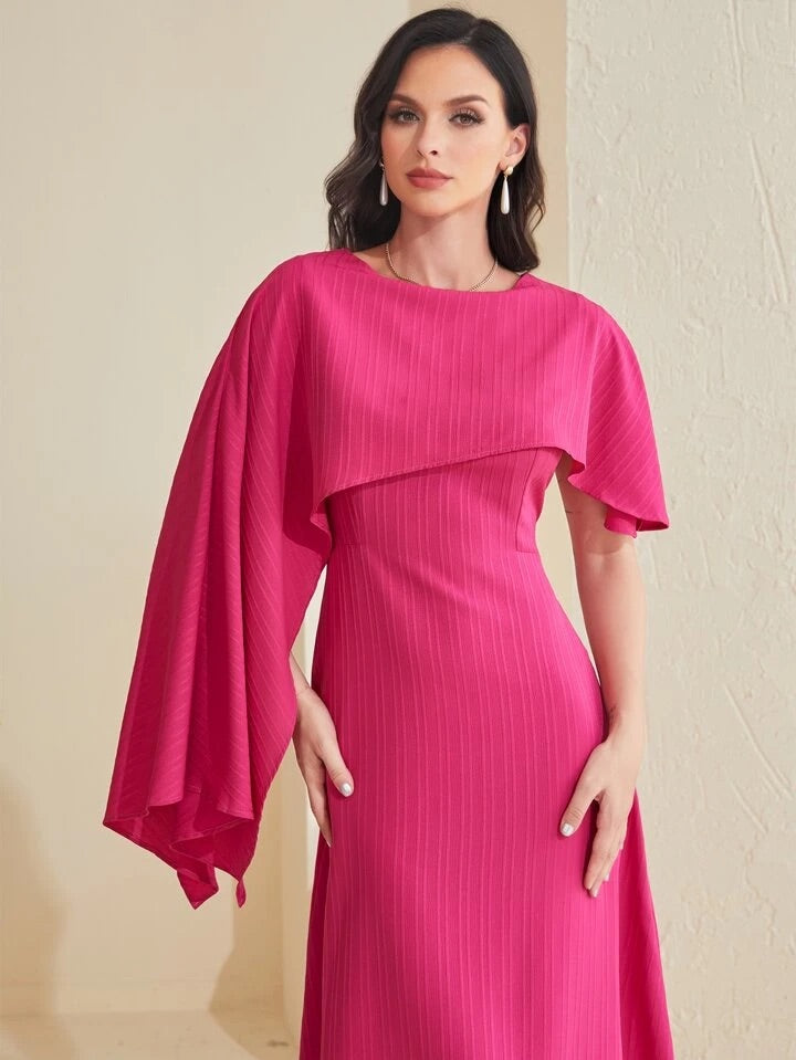 CM-DS748441 Women Casual Seoul Style Solid Asymmetrical Foldover Dress - Hot Pink