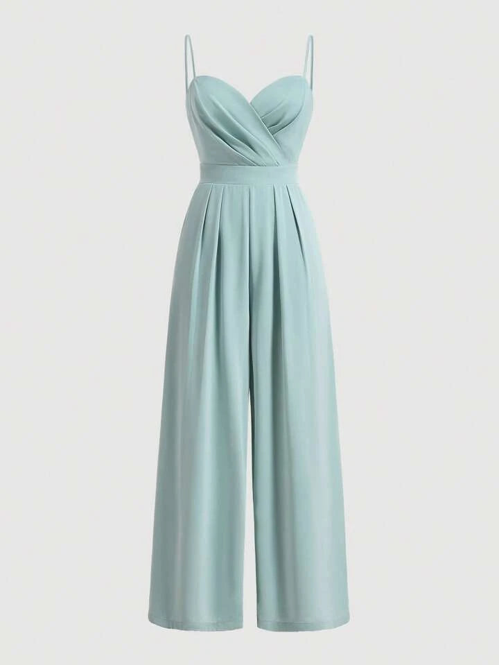CM-JS227971 Women Elegant Seoul Style V-Neck Spaghetti Straps High Waist Jumpsuit - Mint Green