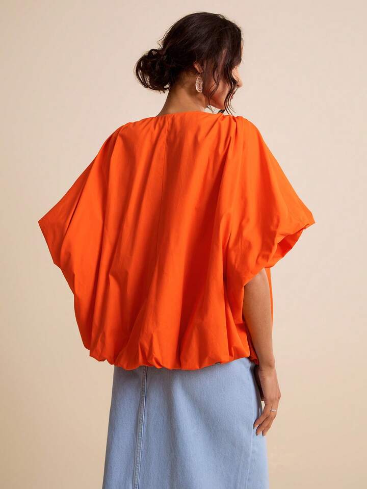 CM-TS752915 Women Casual Seoul Style Loose Cardigan Collar Batwing Sleeve Oversized Shirt - Orange