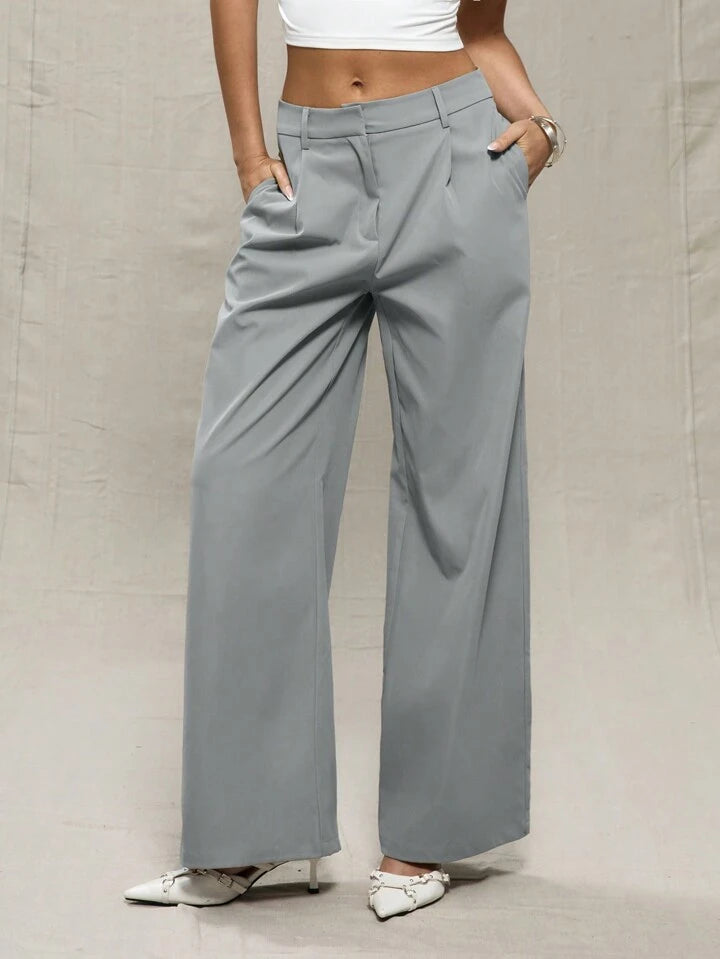 CM-BS661301 Women Elegant Seoul Style Drop Waist Straight Leg Tailored Trouser - Gray