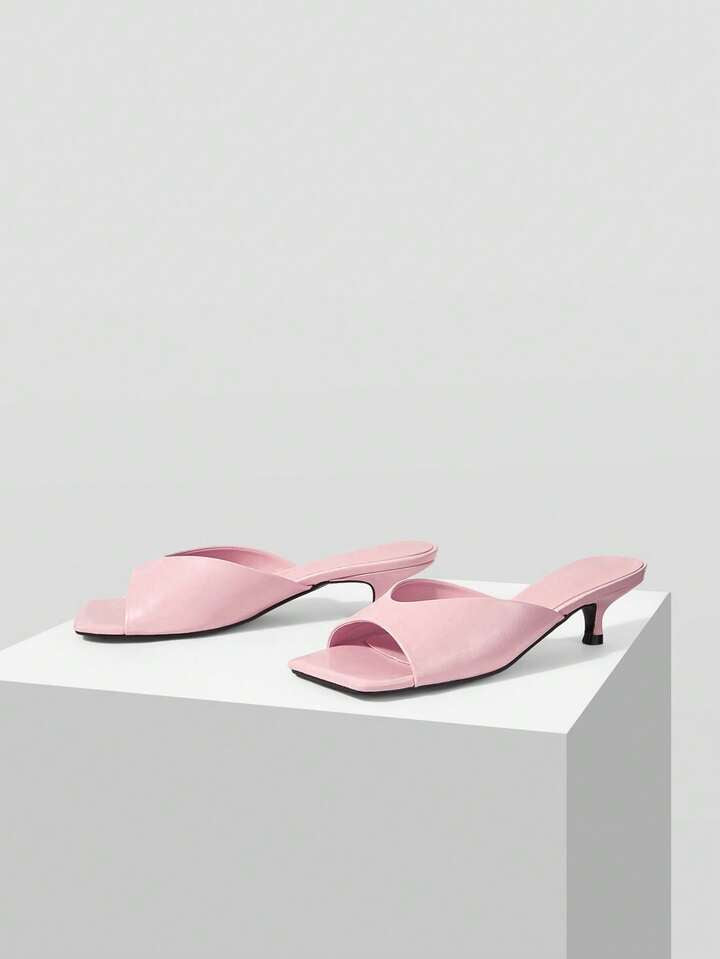 CM-SHS377610 Women Trendy Seoul Style Minimalist Open Toe Low Heel Pumps - Pink