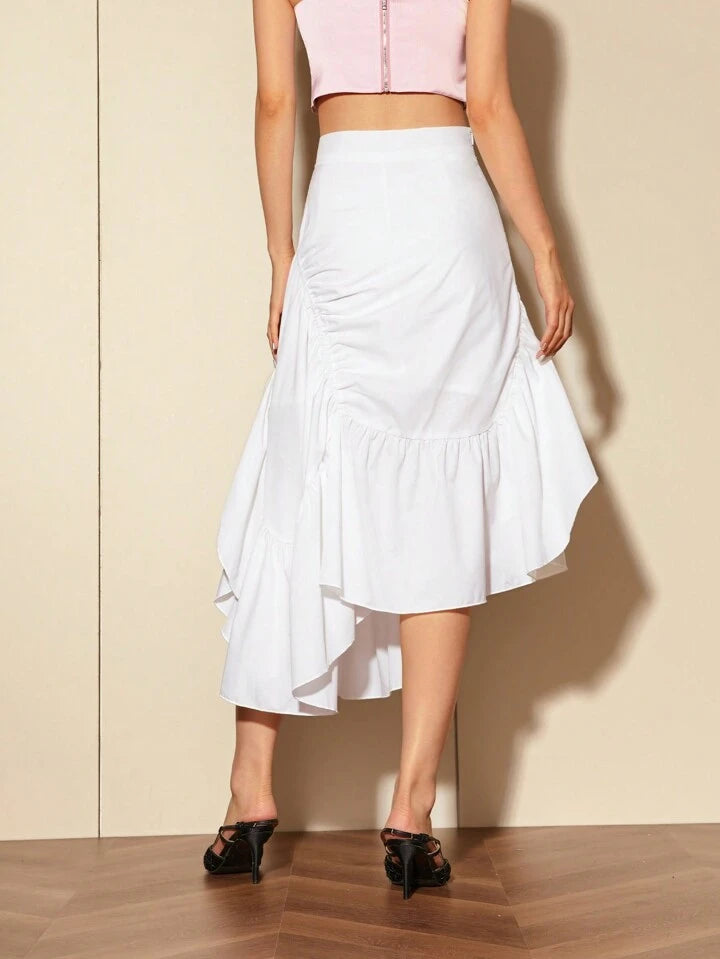 CM-BS752448 Women Elegant Seoul Style High Waisted Asymmetrical Ruffle Hem Skirt