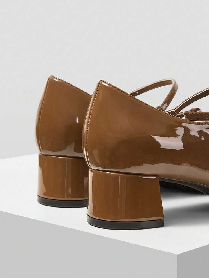 CM-SHS026446 Women Trendy Seoul Style Glossy Buckle Design High Heels Sandals - Coffee Brown